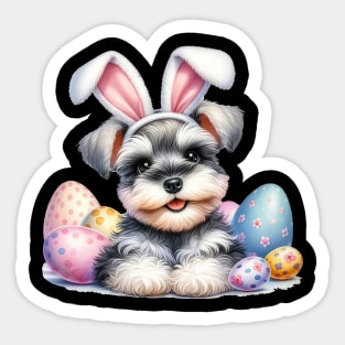 Puppy Miniature Schnauzer Bunny Ears Happy Easter Day Sticker